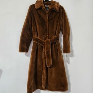 Sanctuary Faux Fur Brown Tie Waist Coat Women’s Winter Outerwear